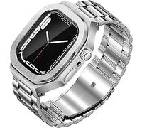 RVHAOODI Bracelet de montre monobloc en acier inoxydable avec étui, compatible avec 8 7 SE 6 5 4 44 mm 45 mm, kit de modification de coque pare-chocs en métal