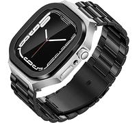 RVHAOODI Bracelet de montre monobloc en acier inoxydable avec étui, compatible avec 8 7 SE 6 5 4 44 mm 45 mm, kit de modification de coque pare-chocs en métal