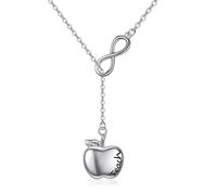 RVHAOODI Cadeaux pour enseignants pour femmes en argent sterling enseignant Lariat Y Infinity Apple Pendentif Bijoux Enseignant Valeur Cadeau, Argent