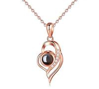 RVHAOODI Charming for Women, Silver Nano-Micro Technology Heart Zirconia Rose/Silver Necklace, 100 Languages I Love You Projection Clavicle Chain Gift,silver