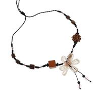 RVHAOODI Collier de fleurs en bois accessoire halloween bijoux occidentaux pour femmes pendentif en paille colliers superposés pour femmes collier de perles bijoux hippies