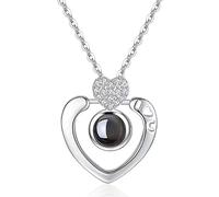RVHAOODI Creative Women Silver Nano-Micro Technology Heart Shape Rose 100 Languages I Love You Projection Clavicle Chain Jewelry Gift