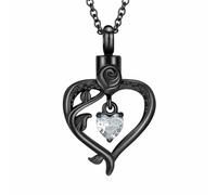 RVHAOODI Cremation Jewelry Rose Flower Heart Urn Necklace for Ashes Inlaid Crystal Memorial Pendant Loved Ones Keepsake for Women Men