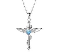 RVHAOODI Cross for Women, Silver Angel Wings Necklace, Shiny Zirconia Clavicle Chain Jewelry, Vintage Gift, Blue/Silver,Silver