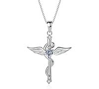 RVHAOODI Cross for Women, Silver Angel Wings Necklace, Shiny Zirconia Clavicle Chain Jewelry, Vintage Gift, Blue/Silver,Silver