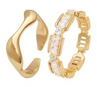 RVHAOODI Elegant Zircon Ring Set for Women 2 Pieces Silver Small Zirconia Rings Fashionable Open for Engagement