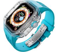RVHAOODI Ensemble de boîtiers de montre transparents de luxe + bracelet de montre en silicone, pour Ultra 8 49 mm, 45 mm, 44 mm, kit de conversion de bracelets à fermoir en métal, pour iWatch