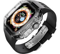 RVHAOODI Ensemble de boîtiers de montre transparents de luxe + bracelet de montre en silicone, pour Ultra 8 49 mm, 45 mm, 44 mm, kit de conversion de bracelets à fermoir en métal, pour iWatch