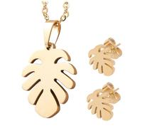 RVHAOODI Ensemble D'eille De Collier De Feuilles De Palmier Pendentif Inoxydable Plage Dame Résistant Collier Femme Bijoux Femme Collier Feuille De Palmier