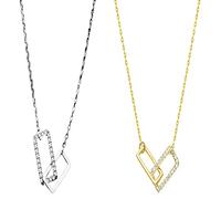 RVHAOODI for Women, Personality Simple Square Zirconia/Silver Necklace, Silver Gifts, Elegant Clavicle Chain Jewelry 2 PCS