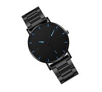 RVHAOODI Générique Homme s en Acier Pour Hommes s Pour Hommes Bleue Watch montré Bracelet à Quartz en Acier Inoxydable de Mode Pour Hommes Alliage Black