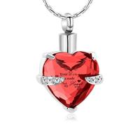 RVHAOODI Heart Shape Cremation Jewelry Urn Necklace for Ashes - Angel Wings Pattern Memorial Pendant Engraved Keepsake for Women-Silver and Red