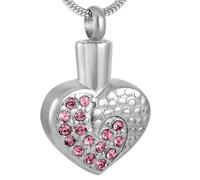 RVHAOODI Hold Multi-colored Crystal Heart Cremation Urn necklaces you can put ashes in - Engravable Memorial Jewelry For Women-pink stone