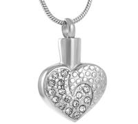 RVHAOODI Hold Multi-colored Crystal Heart Cremation Urn necklaces you can put ashes in - Engravable Memorial Jewelry For Women-White Stone
