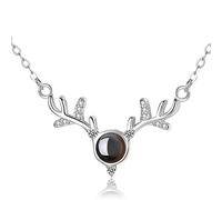 RVHAOODI Lovely for Women, Silver Nano-Micro Technology Elk Shape Rose/Silver Necklace, 100 Languages I Love You Projection Clavicle Chain Gift,silver