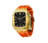 RVHAOODI Men Stainless Steel Case with Watch Strap For Bands 44/45mm Rugged Strap Metal Protective Bumper Cover For IWatch Series 7/6/5/4/SE