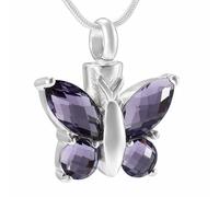 RVHAOODI Multi-colored Crystal Butterfly Rhinestone Stainless Steel Cremation Jewelry for Ashes Memorial Keepsake Urn Pendant Necklace-deep purple