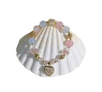 RVHAOODI ,Natural Colored Beaded s,White Rate Heart Pendant Bangles,Elastic Reiki Crystal Jewelry for Men Women