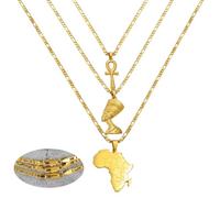 RVHAOODI New 3Pieces Nefertiti & Africa Map Pendant Necklaces Color Wedding Birthday Party Ethnic Women Men Decoration Jewelry Commemorative With You Accessories Trendy Best For Gift