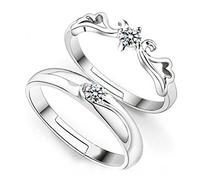 RVHAOODI Pair price wedding rings engagement rings friendship rings silver ring with zirconia angel wings ring couple wedding rings partner rings fashion glitter band ring opening ring adjustable