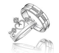 RVHAOODI Pair price wedding rings engagement rings friendship rings silver ring with zirconia ring couple wedding rings partner rings fashion crown cross glitter band ring opening ring adjustable