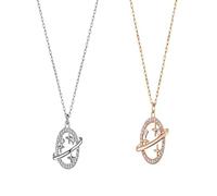 RVHAOODI Planets For Women Saturn Zirconia Chain Girlfriend Birthday Valentine's Day Gift Color: (Rose, Silver)