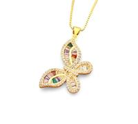 RVHAOODI Plated Butterfly Pendant Necklace, Multicolor and Clear Pave, Women's - N1084, No Gemstone