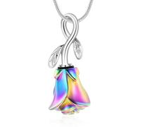 RVHAOODI Rose Flower Cremation Urn Necklace for Ashes Stainless Steel Memorial Cremation Ash Jewelry Keepsake Pendant Necklace for Women