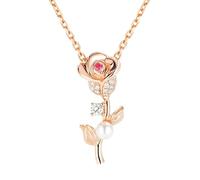 RVHAOODI rose pendant rose flower pearl pendant necklace ladies 925 jewelry chain