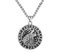 RVHAOODI s Men, Men Women Viking Rune Wolf Head Chains for Nordic Steel Fenrir Amulet Jewelry Scandinavian Fashion Vintage Celtic Pagan Viking Gift (