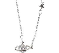 RVHAOODI Saturn for Women Planets Rhinestone Diamond Chain Girlfriend Birthday Festival Valentine's Day Gift Color: (, Silver),silver