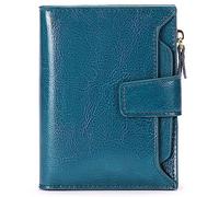 RVHAOODI Small Womens Wallet Genuine Leather Trifold Card Holder RFID Blocking Ladies Billfold Credit Card Holder with Zipper Coin Pocket Compact Mini Card Case Purse,H