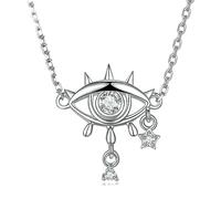 RVHAOODI Solid White Over 925 Necklace with Evil Eye Pendant,Minimalist Style Round Cut Devil's Eye Charm Necklace,Lucky Protective Jewelry Gift for Her