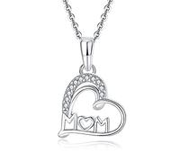 RVHAOODI Solid White Over Sterling Necklace,Dainty 'MOM' Heart Pendant,Ideal Mother's Day Love Gift for Her