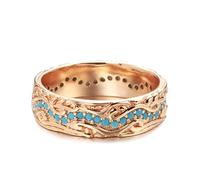 RVHAOODI Trendy 585 Rose Full Circle Ring Exquisite Turquoise Stackable Finger Ring For Women Fine Vintage Jewelry
