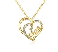 RVHAOODI Unique and Trendy White Heart Necklace,Love MOM Letters Pendant Necklace with Diamond,Ideal Jewelry Gift for Mothers