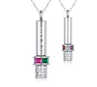 RVHAOODI urne pour cendres en argent sterling 925 - Pendentif cylindrique avec zircone colée rotative - souvenir - Bijou d'incinération pour homme et femme - Fever in my Heart