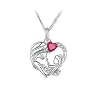 RVHAOODI White Heart-Shaped Maternal Love Clavicle Chain Necklace,Creative Design for Mother and Child Love Ruby Pendant Necklace,Ideal Jewelry Gift for Mother