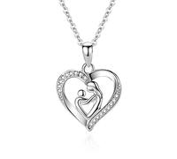 RVHAOODI White Hollow Heart Pendant Necklace,Moissanite-Embellished Love Mother & Child Hand-in-Hand Design Necklace,Meaningful Jewelry Gift for Mom