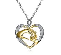 RVHAOODI White Hollow Heart Pendant Necklace,Moissanite-Embellished Love Mother & Child Hand-in-Hand Design Necklace,Meaningful Jewelry Gift for Mom