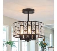 Rviezza Black Crystal Ceiling Lights, 4-Light E14 Modern Crystal Chandelier, Semi Flush Mount Chandeliers Ceiling Light for Living Room, Dining Room, Kitchen, Hallway