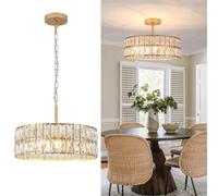 Rviezza Modern Gold Crystal Ceiling Pendant Lighting, 5-Light Vintage Metal Semi-Flush Mount Hanging Light, Gold Chandelier with Round Crystal Shade and Adjustable Metal Chain, E14 Dimmable Socket