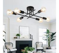 Rviezza Vintage Black Ceiling Light, 6-Light Semi Flush Mount Lighting Ceiling with E27 Socket, Metal Industrial Chandeliers for Living Room, Dining Room, Bedroom, Kitchen