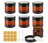 RVLZKCPG 60ml Amber Glass Jars 6 Pack, UV Protection - Empty Cosmetic Container, Refillable Glass Travel Containers Candle Jars for Creams and Lotions