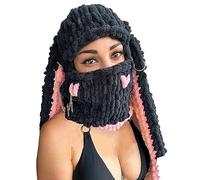 Rvnsu Cute Y2k Knit Balaclava Crochet Rabbit Face Mask Winter Warm Hats Slouchy Bunny Ear Skull Beanie for Women Men, Black a, One Size