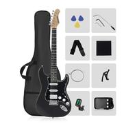 RVONE RST-150 39" Beginner Electric Guitar Kit with Amp & HSS Pickups | Complete Starter Set for Newcomers w/Essentials | Gig Bag, Extra Strings, Digital Tuner, Capo, Strap | Home Practice (Black)