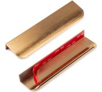 RVPEKUPE 5-Pack Adhesive Edge Finger Pulls for Cabinets No Drill Hidden Drawer Pulls Flat Stick On Cabinet Handles (Brushed Gold, 5.9" Length)