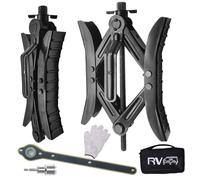 RVPNR Camper Wheel Chock Stabilizer, RV X Chocks Wheel Stabilizer, Wheel Chock Scissor 2 Sets Tire Locking Chocks Accessories with Ratchet,hex Socket, Tool Kit, Gloves (Black)