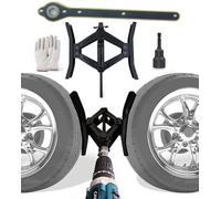 RVPNR RV Rotatable Wheel Chock Stabilizers (Drill Adjusted), Camper Heavy Duty Tire Chock Stabilizers, Travel Trailers Wheel Chock Scissor 2 Sets with Ratchet,hex Socket,Gloves (Black-Turn)