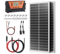 Rvpozwer 2×100w Monocrystalline Solar Panel Kit,200w N-Type Solar Module with 30A Solar Charge Regulator,Solar Cable, Z-Mounting Clamps,for 12 Volt Battery,for Motorhomes, Boats (2×100w kit)
